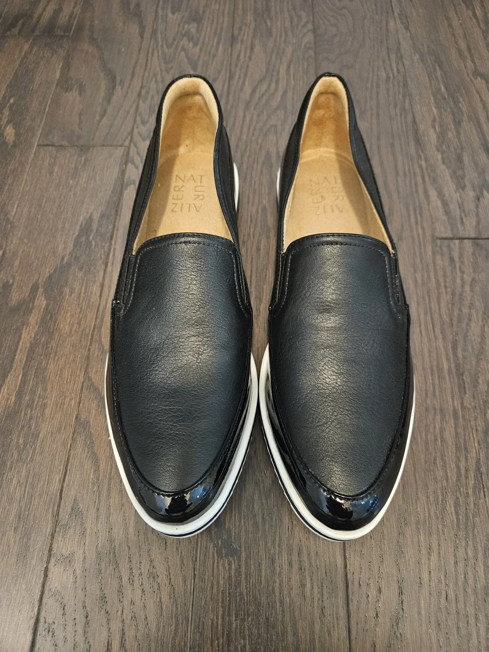 Naturalizer Black Slip-On Loafers with White Trim